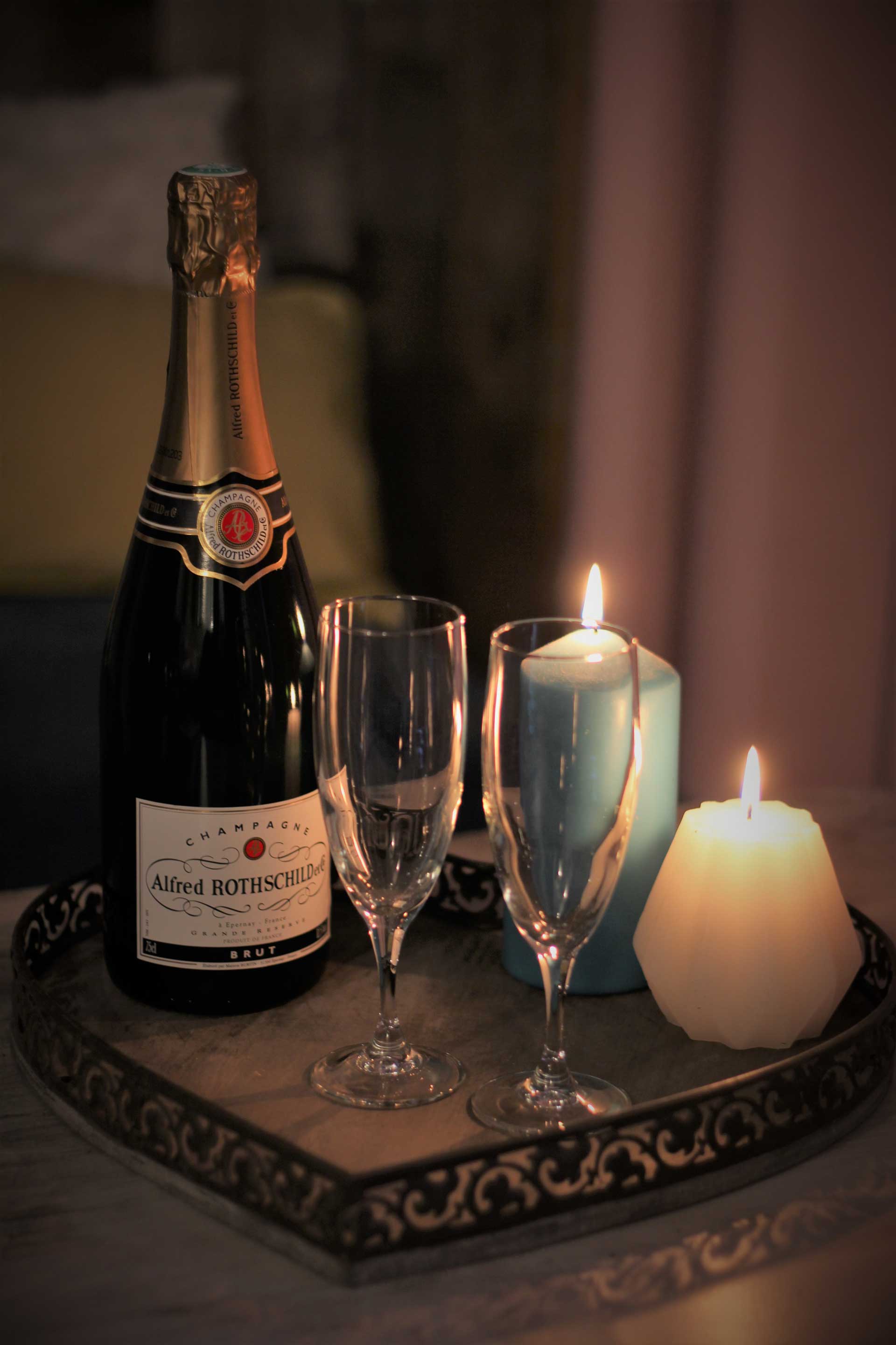 ambiance romantique avec champagne